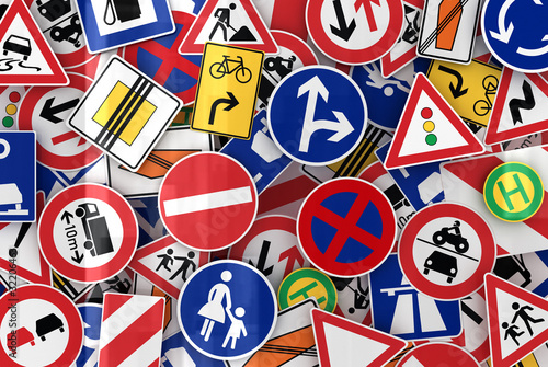Obraz na plátně European traffic signs mixed together