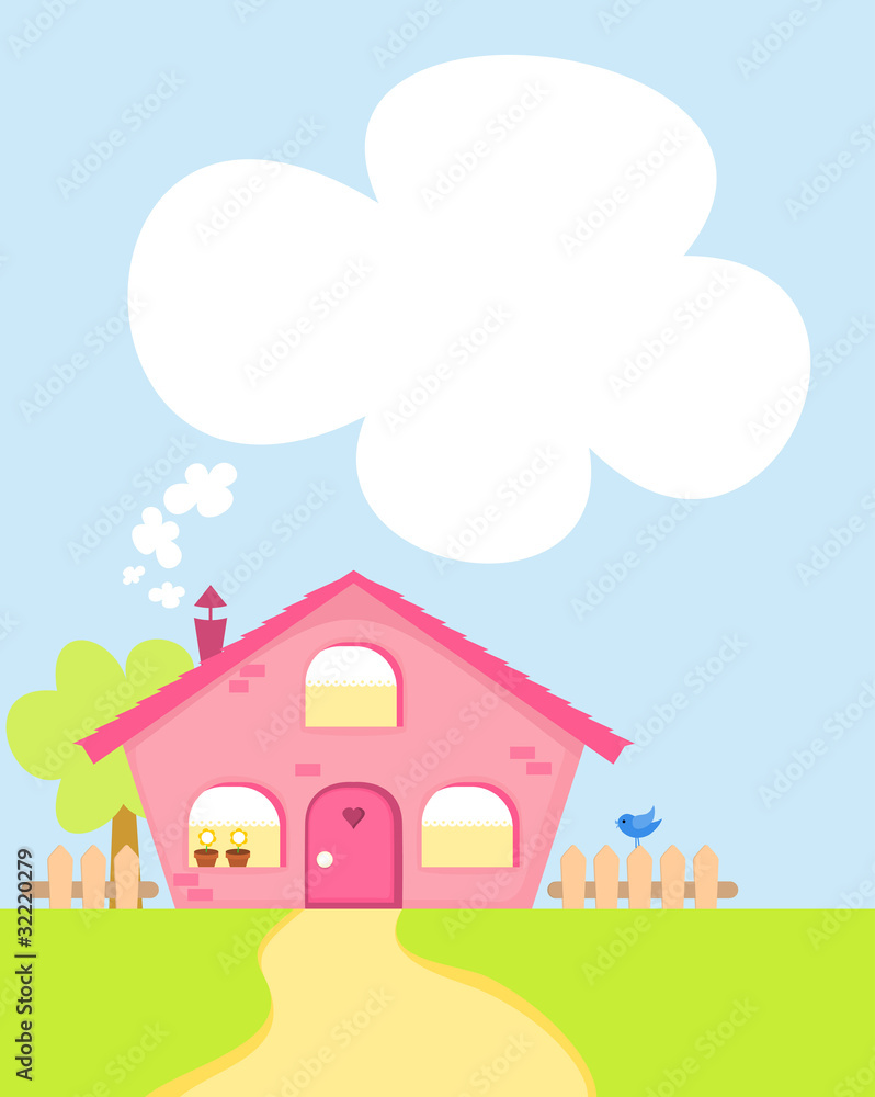 cute cartoon country house with copy-space cute cartoon country house with copy-space