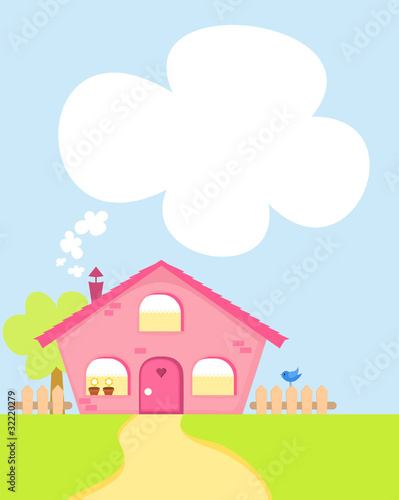 cute cartoon country house with copy-space