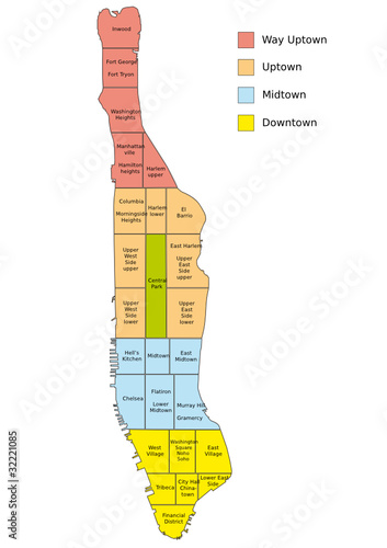New York Map - Manhattan districts