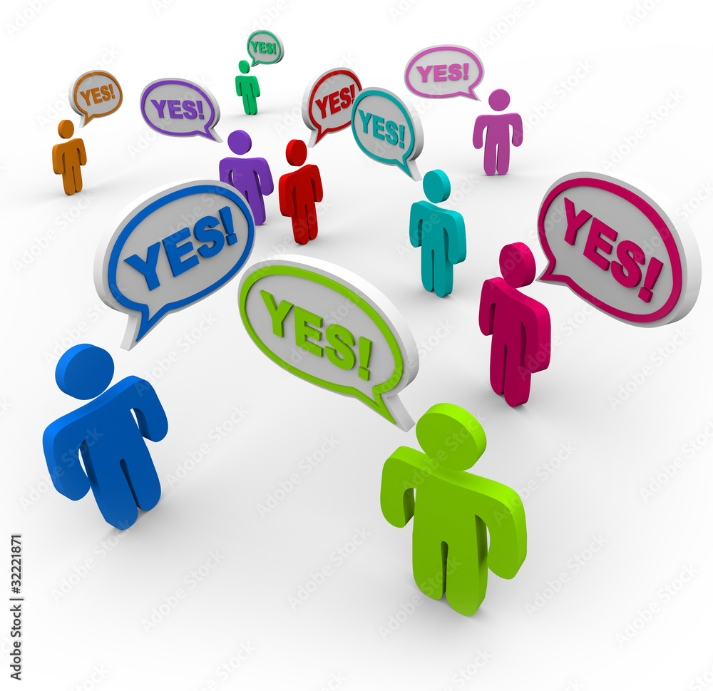 Fototapeta premium Yes - People Talking in Speech Bubbles Agreement