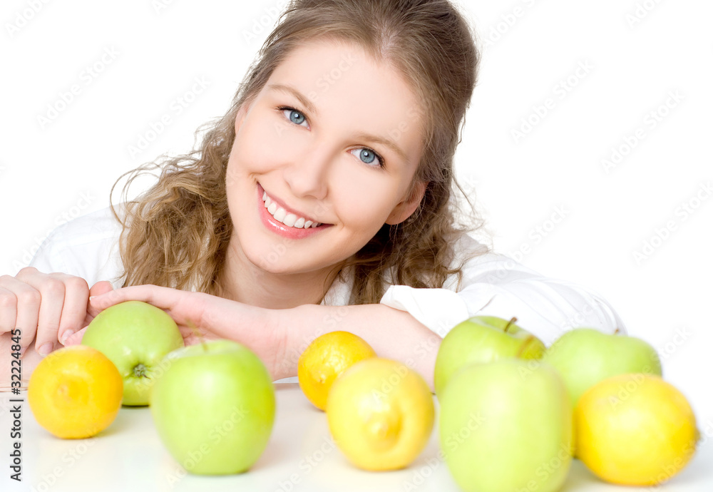 woman with an apple woman with an apple