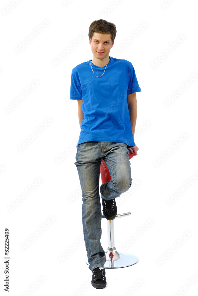 Naklejka premium jeune en tee-shirt bleu 3