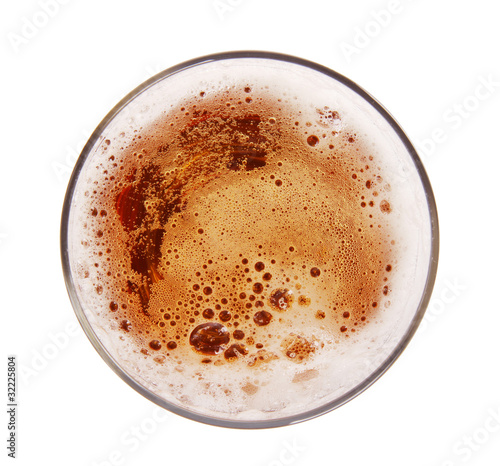 Glass of beer, top view,Isolated on white background © Jag_cz