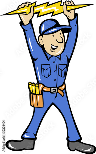 electrician holding up electric lightning bolt