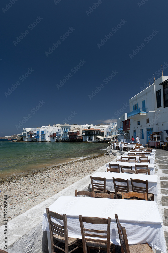 Restaurant terras in Little Venice Mykonos Greece