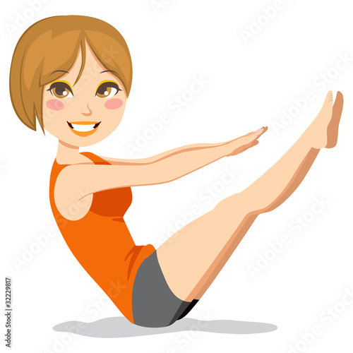 Cute  brunette woman with short hair exercising pilates