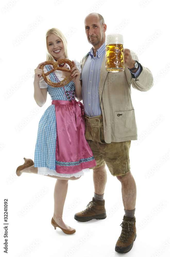 Woman in Dirndl and Man in Leather Trousers
