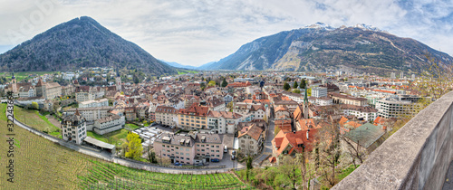 Obraz na płótnie Panorama of historic city center in Chur, Switzerland w salonie