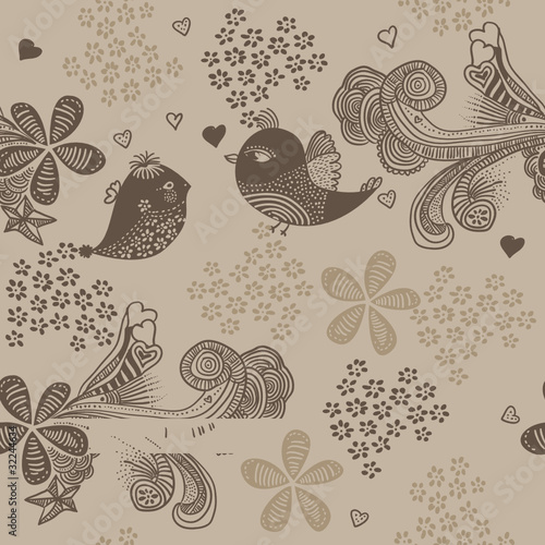 retro floral background with birds