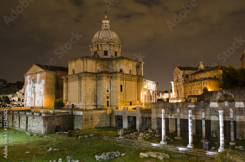 Rome - Santi Luca e Martina church and Roman Forum at night