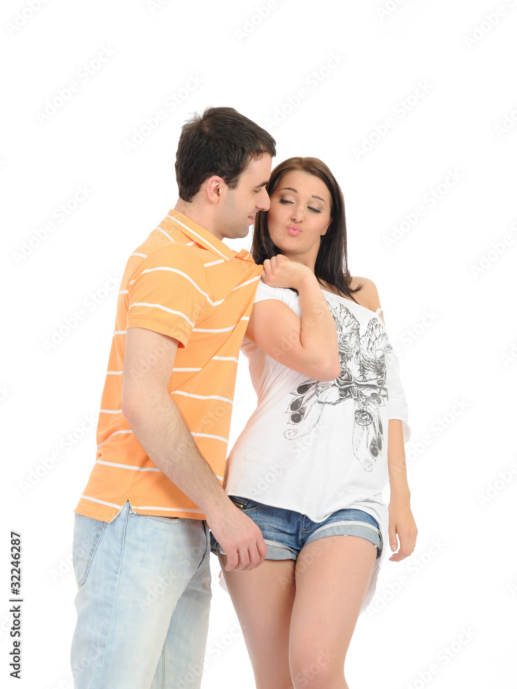 sweet young summer couple in love having fun. isolated sweet young summer couple in love having fun. isolated