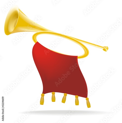 golden horn with a red pennant