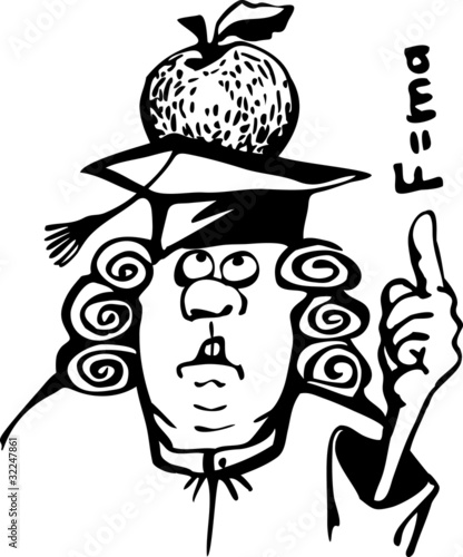 contour image of Newton. Caricature. Background is absent.