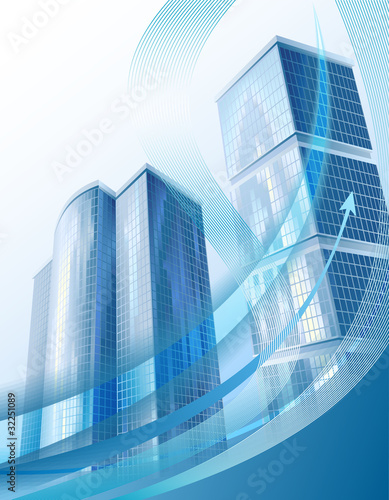 Modern city buildings and abstract business graph