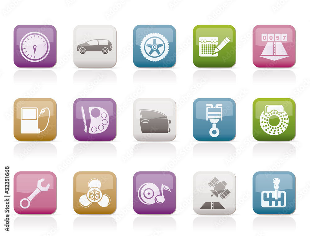 car parts, services and characteristics icons car parts, services and characteristics icons