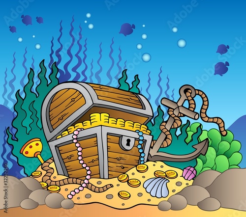 Sea bottom with old treasure chest