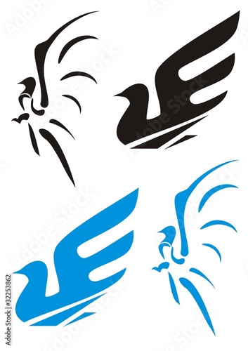 Two symbols of a dove (black and blue)