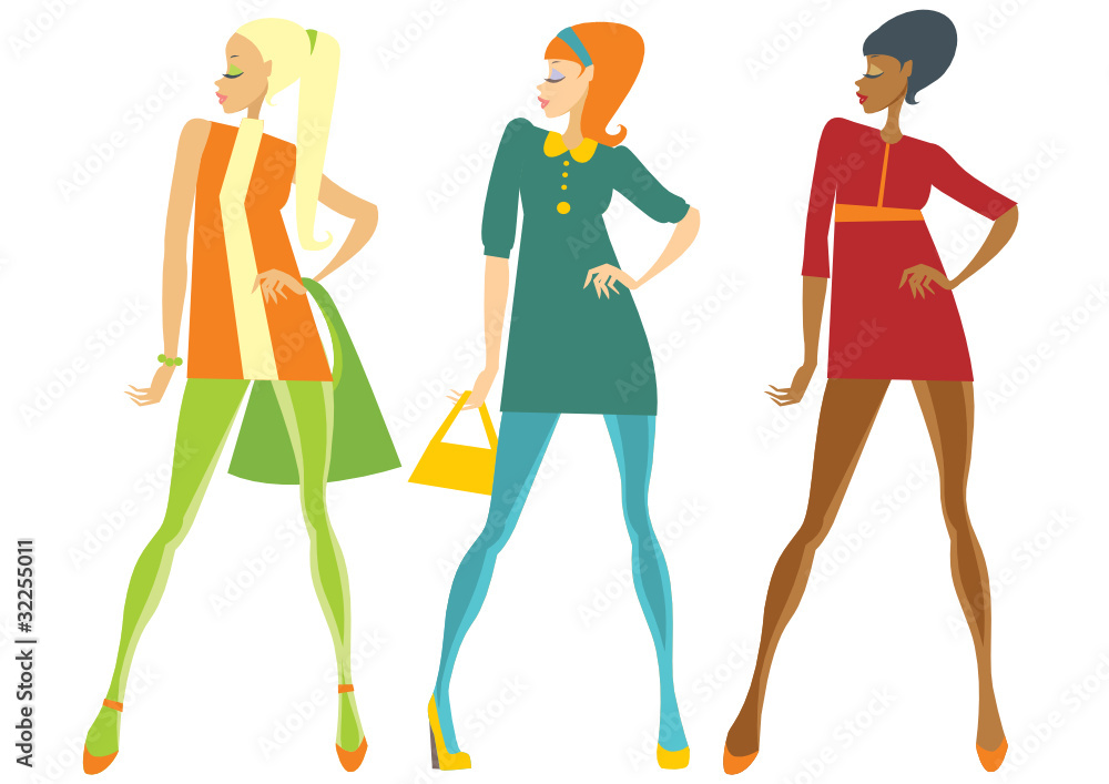Sixties style fashionable girls Sixties style fashionable girls