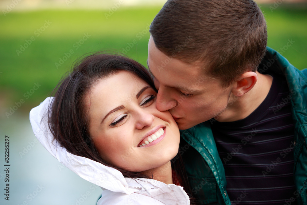 Portrait happy young teenage couple outdoor Portrait happy young teenage couple outdoor
