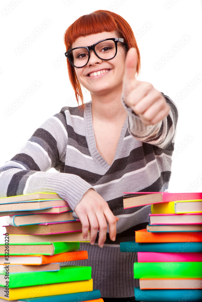 schoolgirl showing thumb up schoolgirl showing thumb up