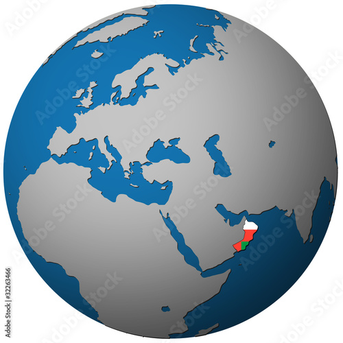 oman flag on globe map