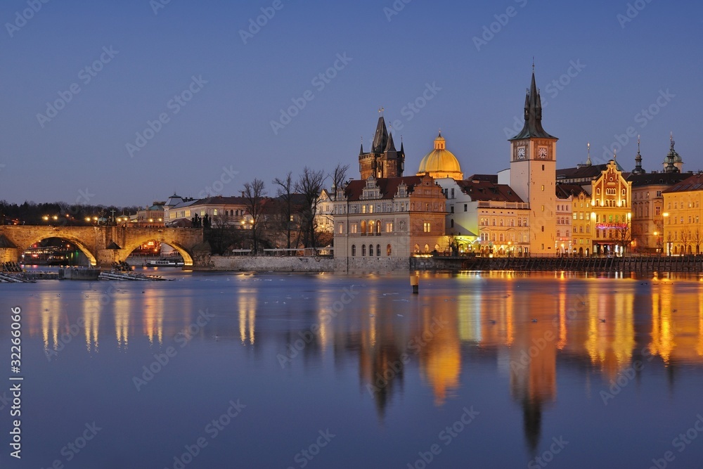 Prague Night Riverside