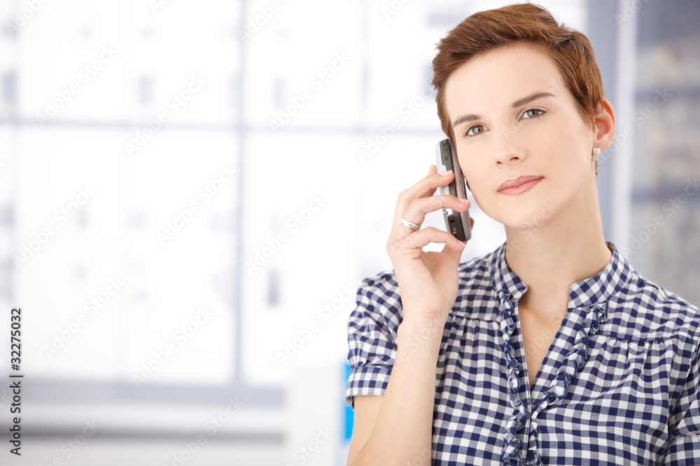 Portrait of woman on call Portrait of woman on call