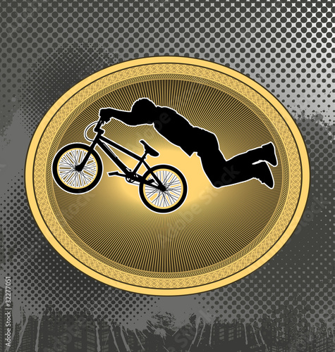 Vintage frame design with bmx biker silhouette