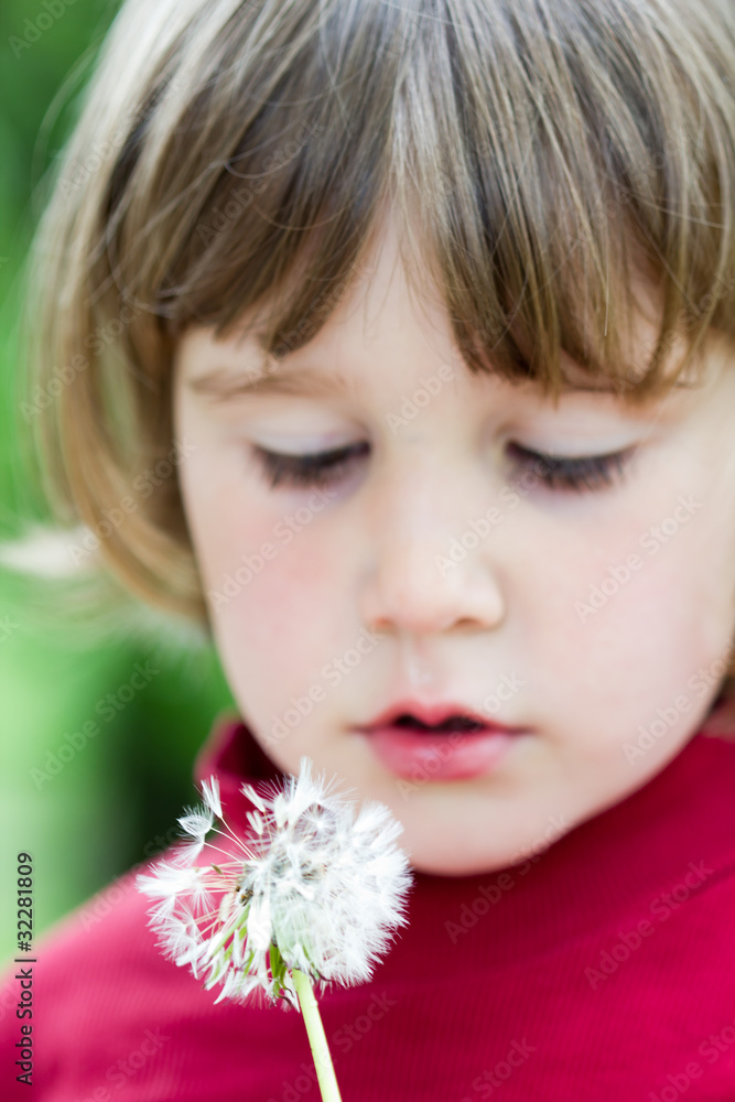 Little girl with yellow dandelion Little girl with yellow dandelion
