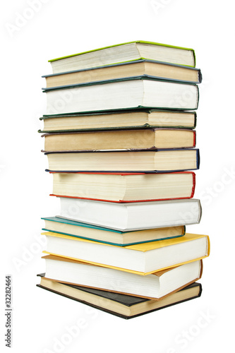 big stack of books in hard cover, isolated