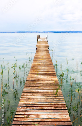 Old Pier on the Lake, Cloudy Sky