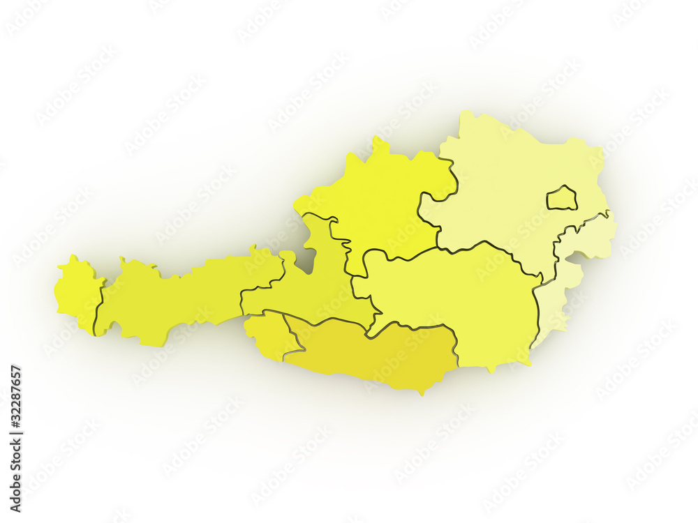 Three-dimensional map of Austria. 3d Three-dimensional map of Austria. 3d