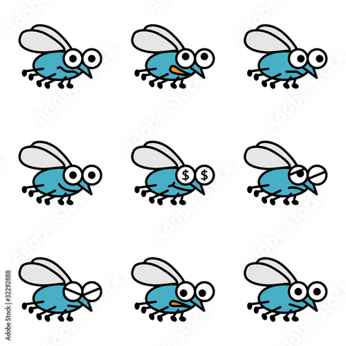 Cartoon fly set. Funny flies vector illustration.