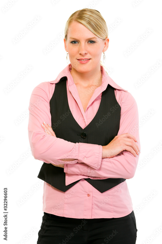 Smiling business woman with crossed arms on chest isolated Smiling business woman with crossed arms on chest isolated