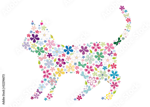 Blümchen Wandtattoo "Katze"