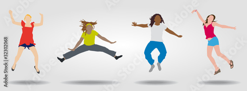4 femmes sautant - silhouette - énergie - sauter de joie
