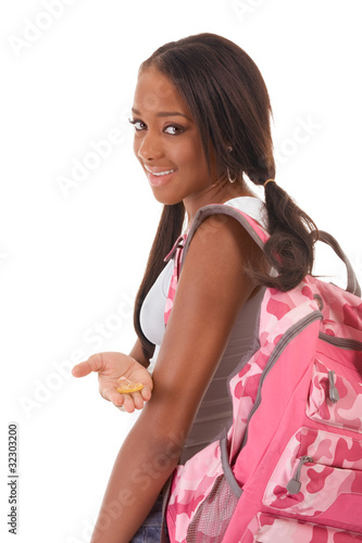 College student African American woman with condom