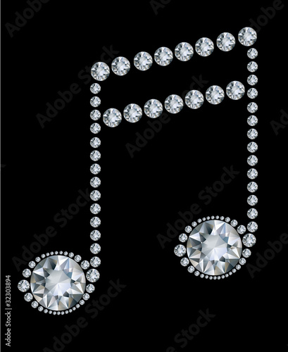 Diamond Music Note on black background