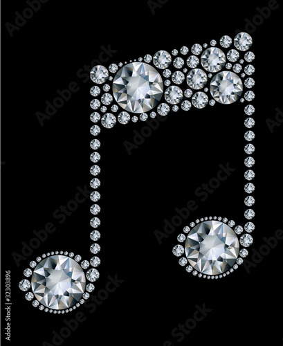 Diamond Music Note on black background