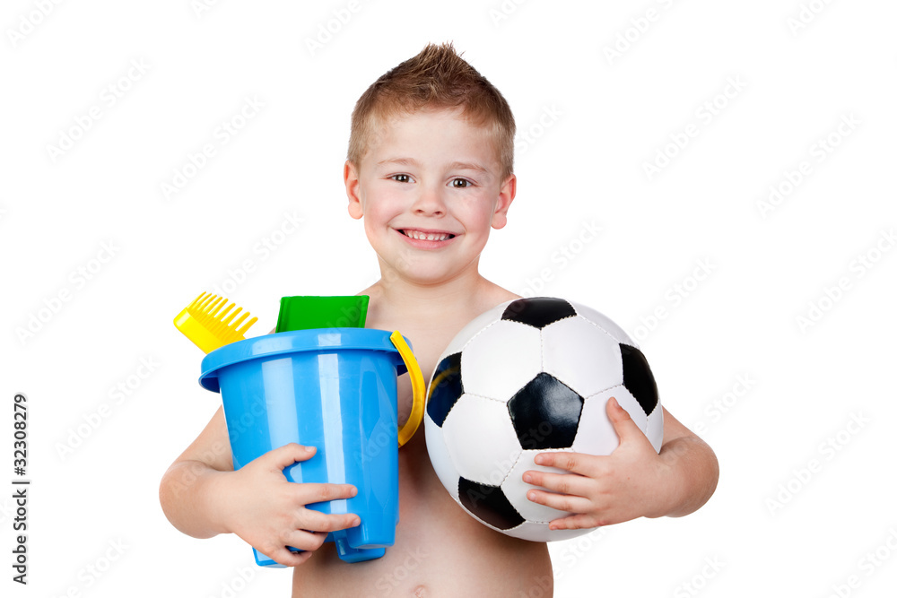 Adorable boy playing with toy for the beach Adorable boy playing with toy for the beach