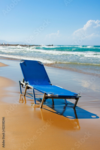 Beach in Greek  lonely plank bed