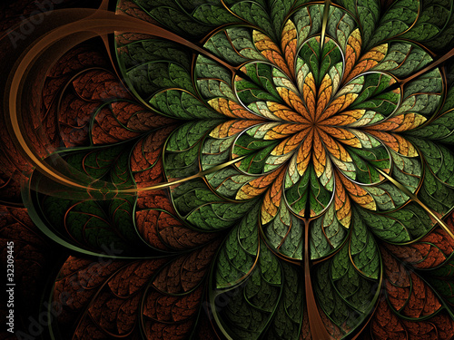 Green leafy fractal flower, elven forest motive