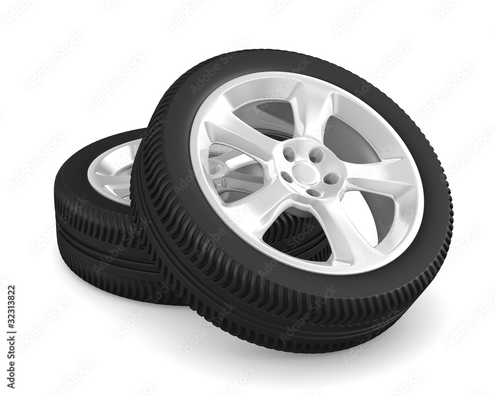 Obraz premium Two disk wheel on white background. Isolated 3D image