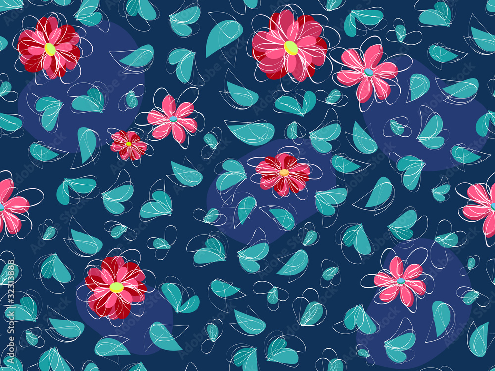 pink flower and green leaf at seamless pattern pink flower and green leaf at seamless pattern