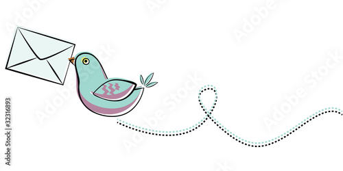 Blue bird with letter