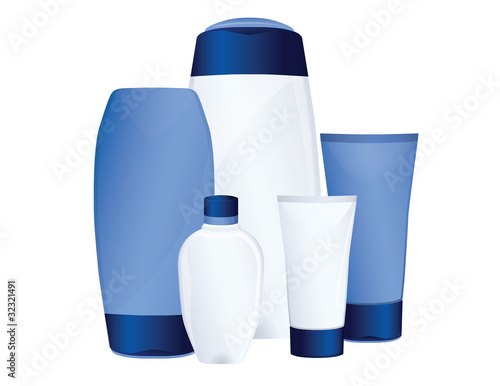 Set of blue cosmetic bottles, vector