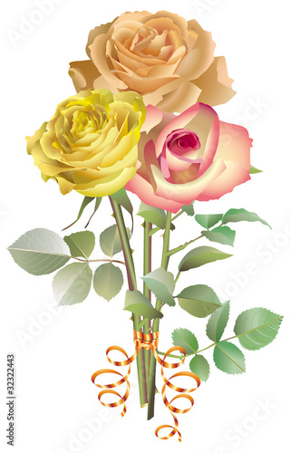 Trois roses pâles en bouquet