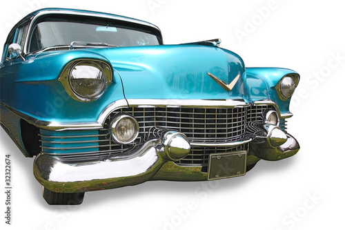 Blue classic car on white Fototapet