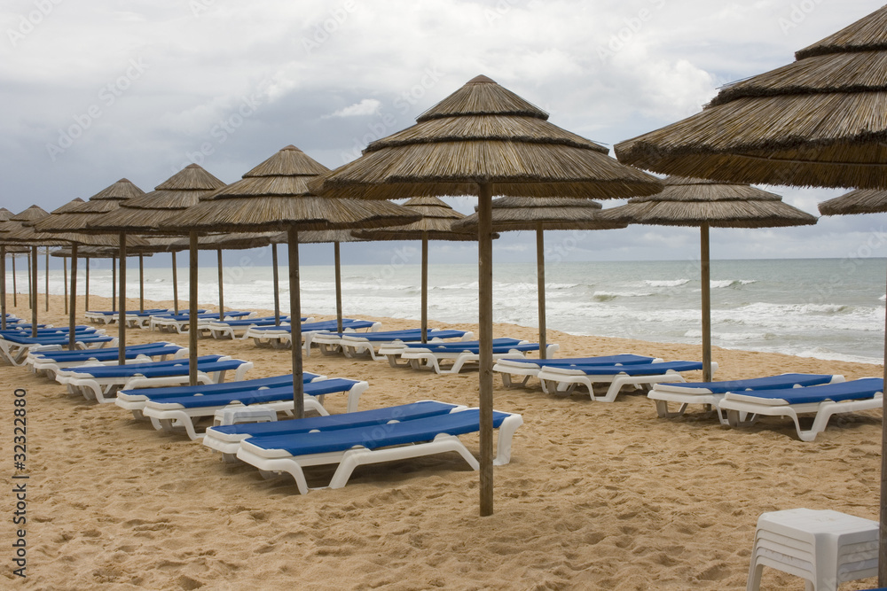 Cane umbrella beach at the Algarve